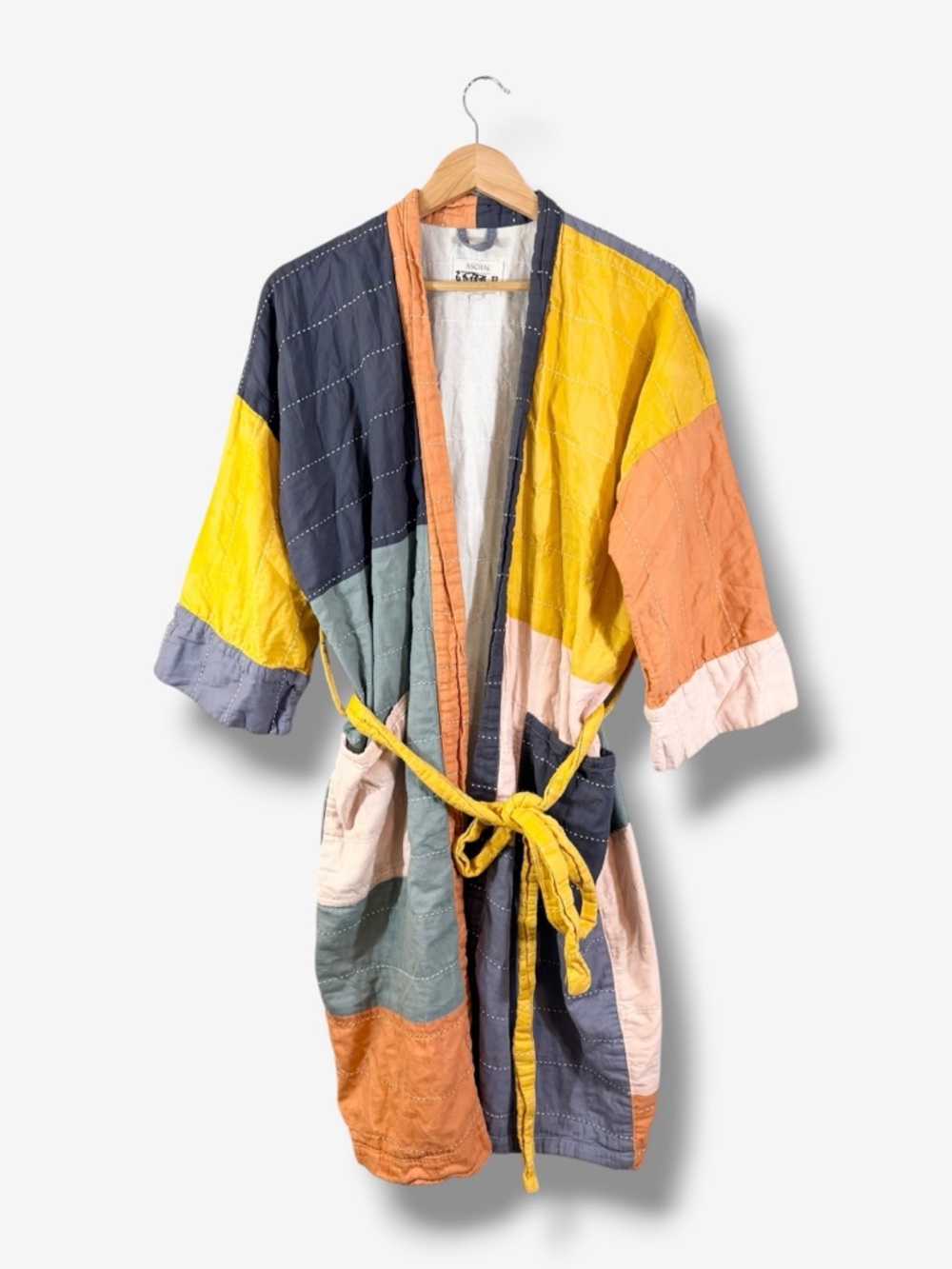 ANCHAL Colorblock Cotton Robe Free People Dolman Kimono Sleeve Boho Loungewear - Picture 3 of 14